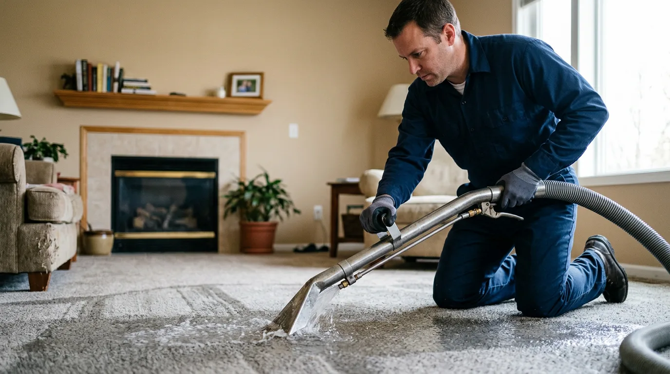 Water damage restoration technician working near Emden, IL